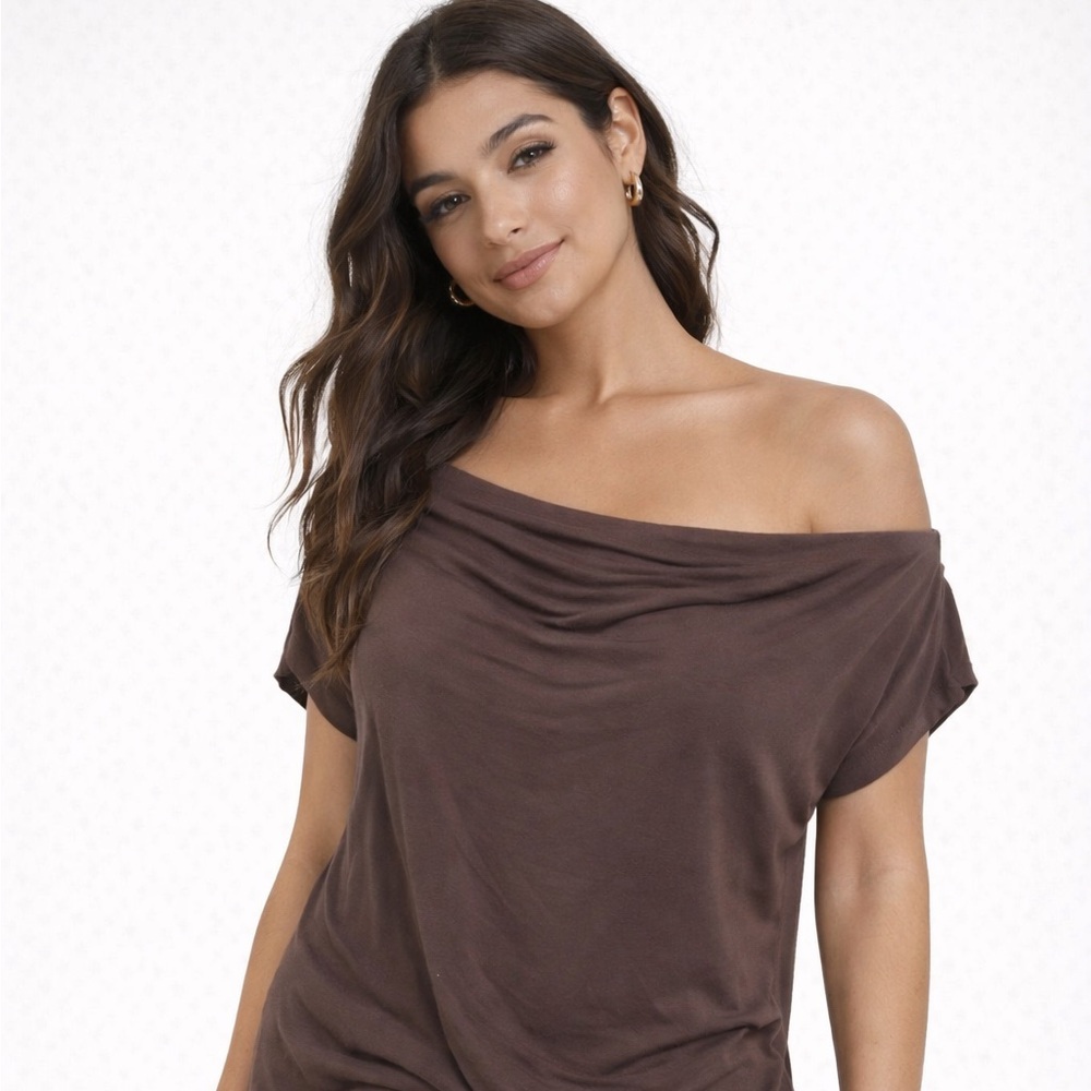 78 & Sunny Brown Draped Off-Shoulder Top
